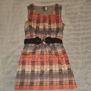 NEW Rachael & Chloe Plaid Mini Dress with Black Removable Belt Size Large